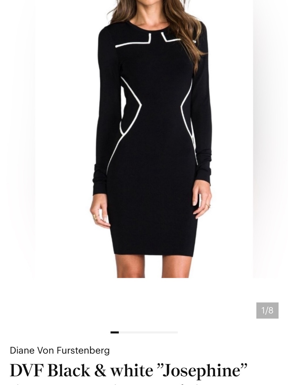 Diane Von Furstenberg Black Long-Sleeve Sheath Dress with White Trim